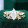 Marquise Cut Moissanite Bridal Ring Set Nature Themed Leaf Wedding Ring Set