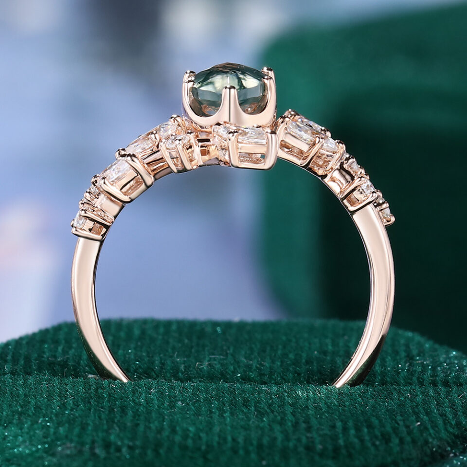 Marquise Cut Moss Agate Engagement Ring With Unique Bypass Shank (7)