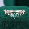 Marquise & Round Cut Emerald Curved Wedding Band Nature Inspired Stacking Ring (1)