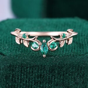Nature Inspired Vine Ring Emerald Curved Wedding Band
