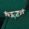 Marquise & Round Cut Emerald Curved Wedding Band Nature Inspired Stacking Ring (6)
