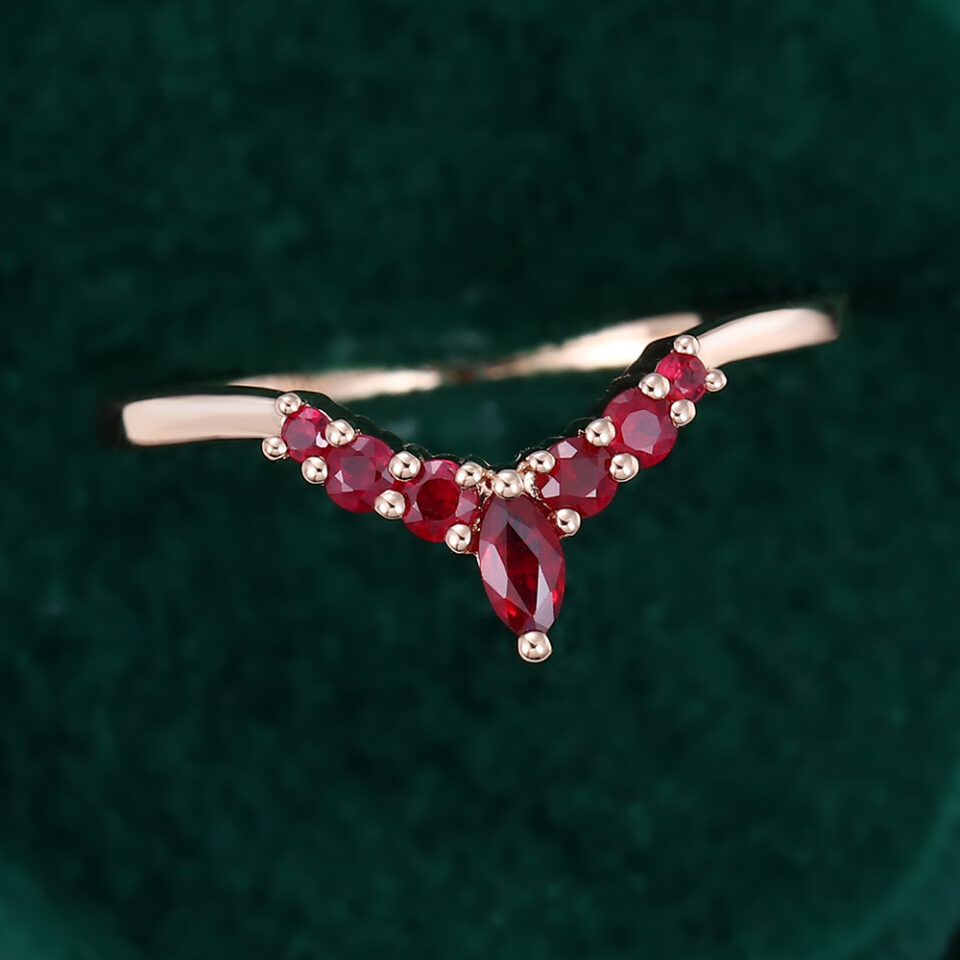 Marquise & Round Cut Ruby Curved Wedding Band Matching Ring (2)