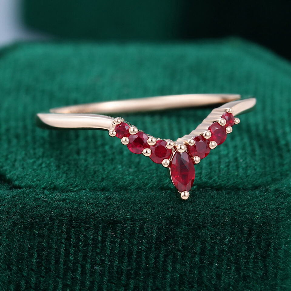 Marquise & Round Cut Ruby Curved Wedding Band Matching Ring (5)
