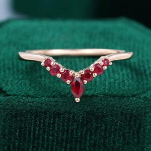 Marquise & Round Cut Ruby Curved Wedding Band For Women