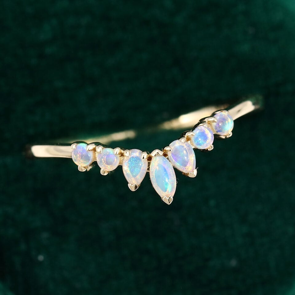 Natural Opal Curved Wedding Band Stacking Anniversary Ring (2)