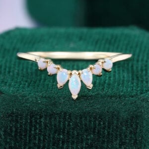 Natural Opal Curved Wedding Band Stacking Anniversary Ring