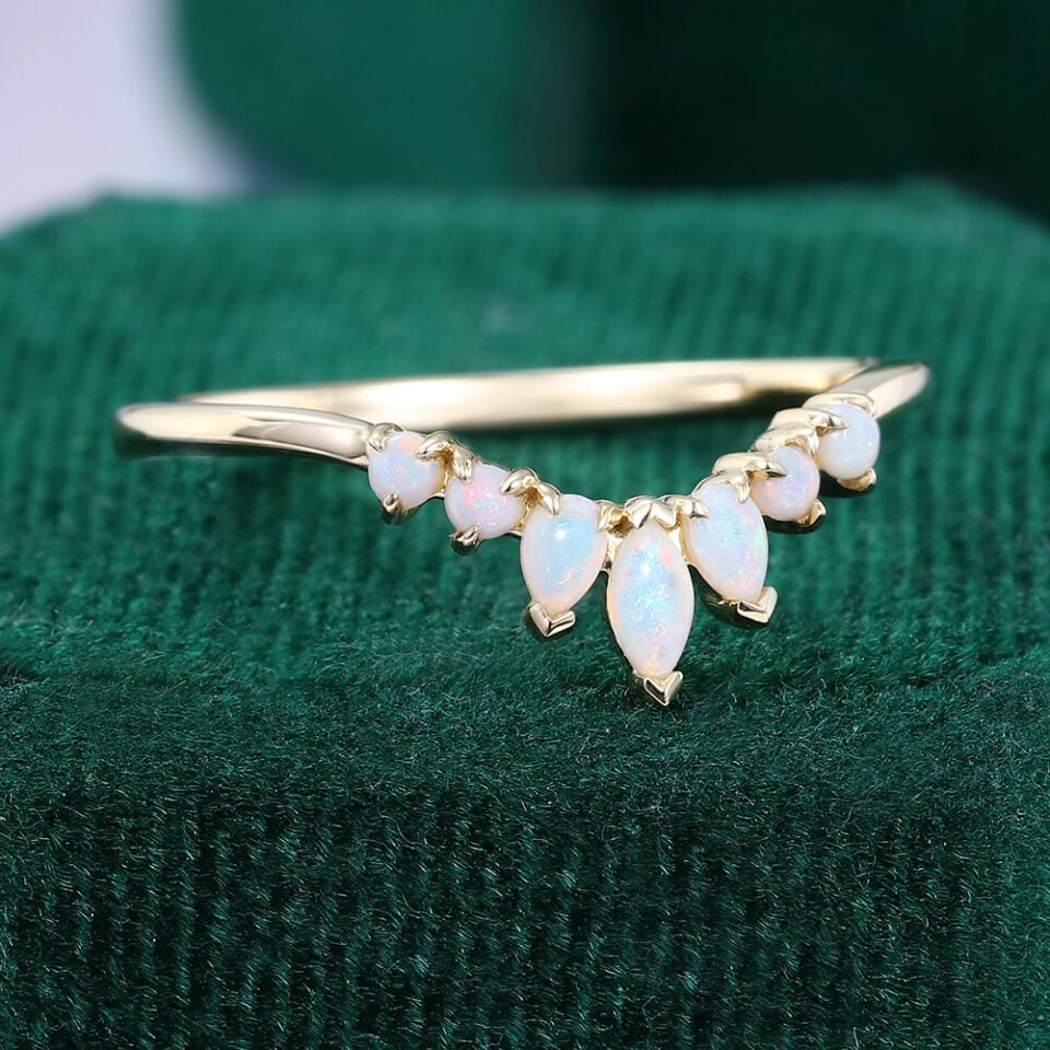 Natural Opal Curved Wedding Band Stacking Anniversary Ring (5)