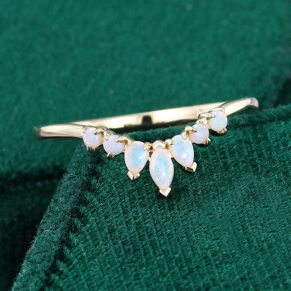 Natural Opal Curved Wedding Band Stacking Anniversary Ring (6)