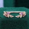 Nature Inspired Amethyst Open Curved Wedding Band Stacking Ring (6)