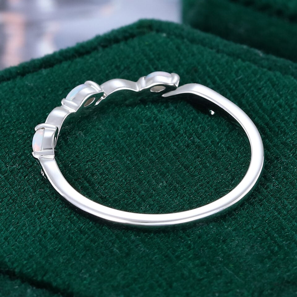 Nature Inspired Wavy Marquise Natural Opal Wedding Band Half Eternity Leaf Ring (3)