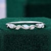Nature Inspired Wavy Marquise Natural Opal Wedding Band Half Eternity Leaf Ring