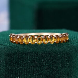 Oval Cut Citrine Wedding Band Half Eternity Stacking Ring