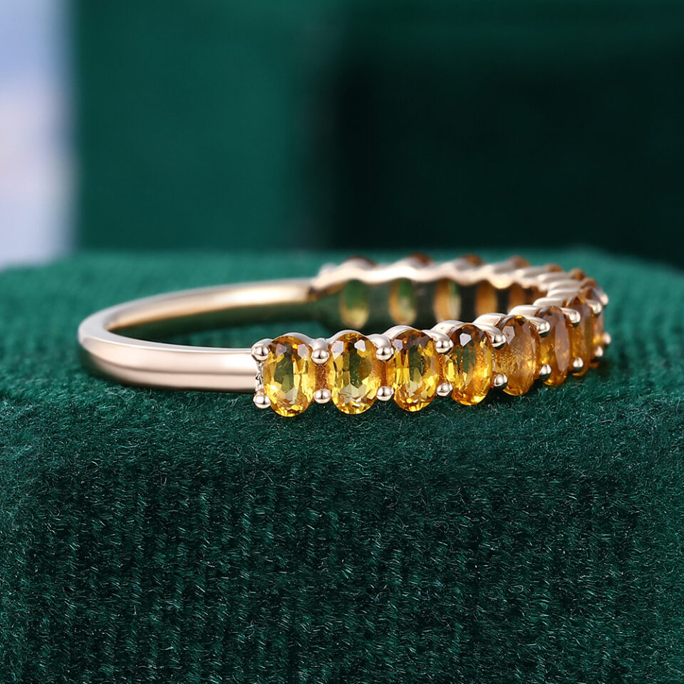 Oval Cut Citrine Wedding Band Half Eternity Stacking Ring (4)