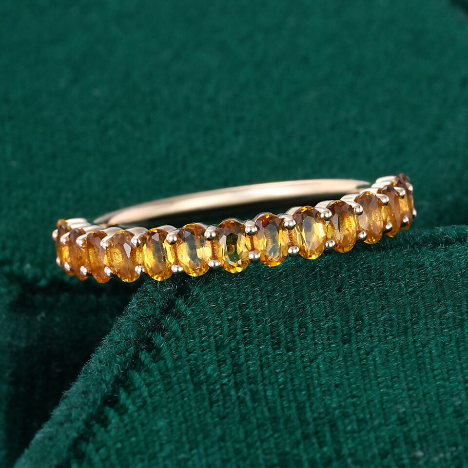 Oval Cut Citrine Wedding Band Half Eternity Stacking Ring (5)