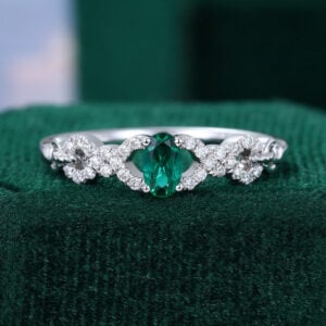 Oval Cut Emerald Promise Ring With Interlock Crossover Band Dainty Engagement Ring