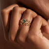 Oval Cut Moss Agate Bridal Ring Set Nature Inspired Leaf Ring Set