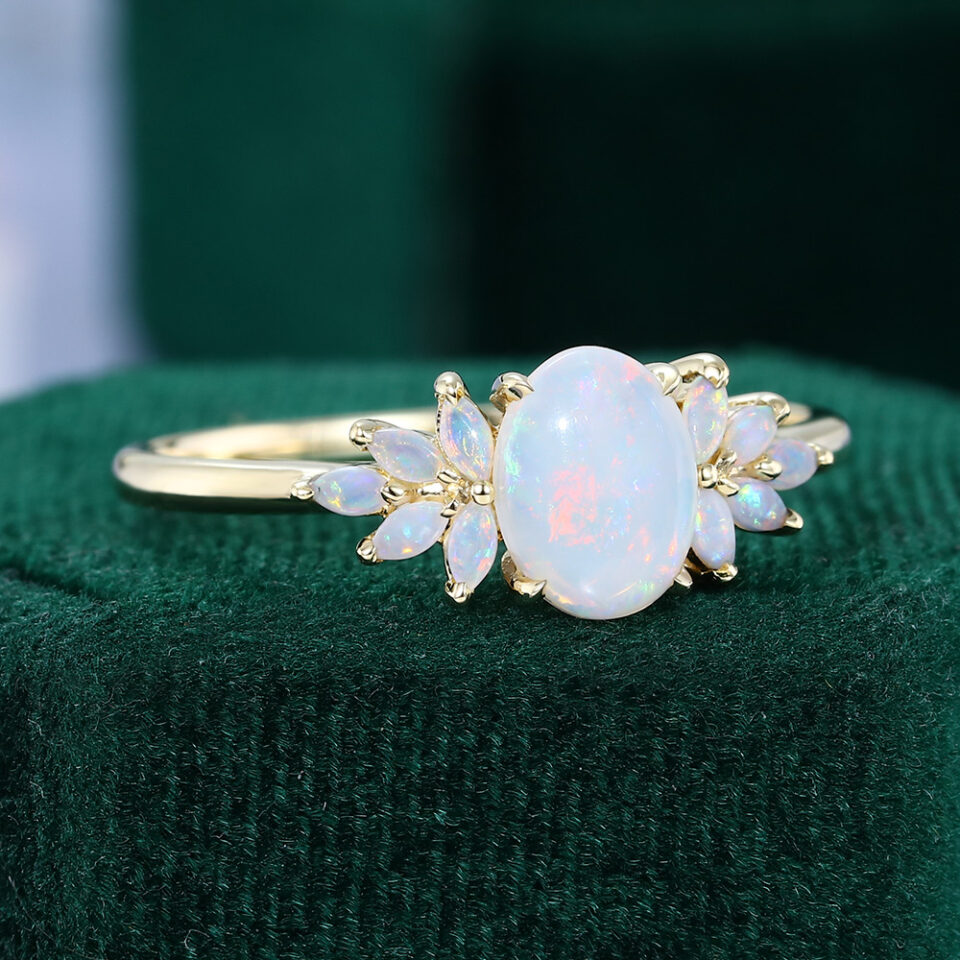 Oval Cut Natural Opal Engagement Ring With Marquise Opal Accents (4)
