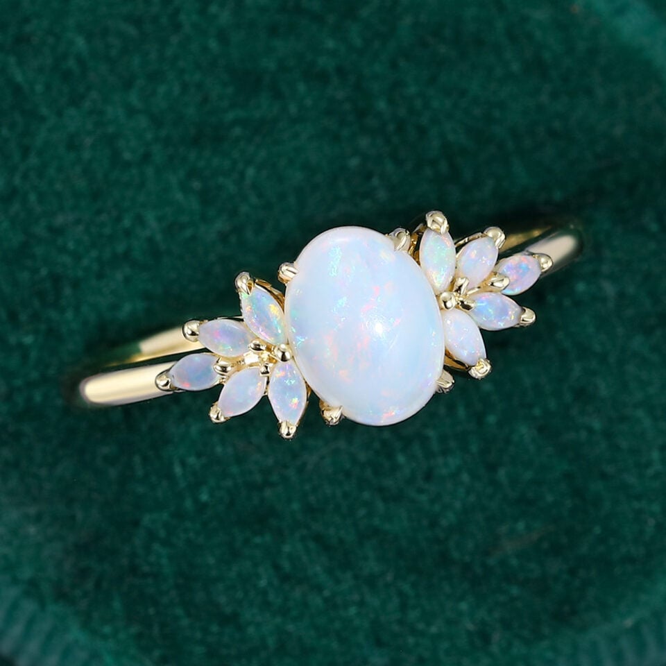 Oval Cut Natural Opal Engagement Ring With Marquise Opal Accents (7)