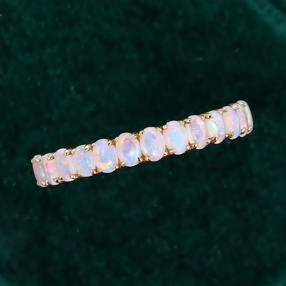 Oval Cut Natural Opal Wedding Band Half Eternity Stacking Ring (1)