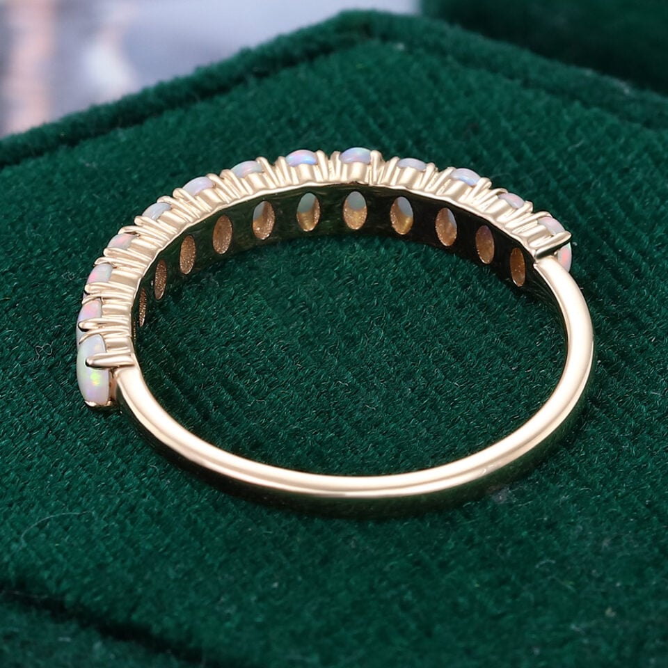 Oval Cut Natural Opal Wedding Band Half Eternity Stacking Ring (2)