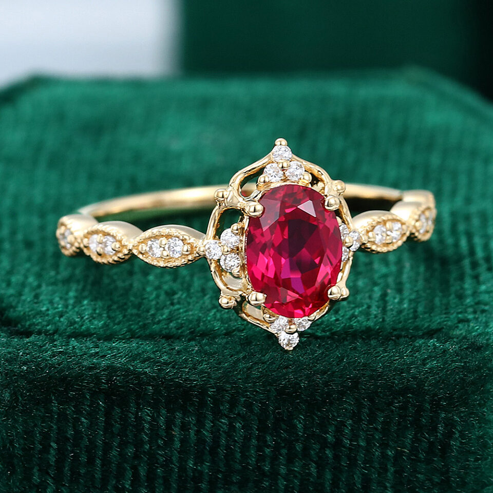 Oval Cut Ruby Engagement Ring Vintage Inspired Promise Ring (1)