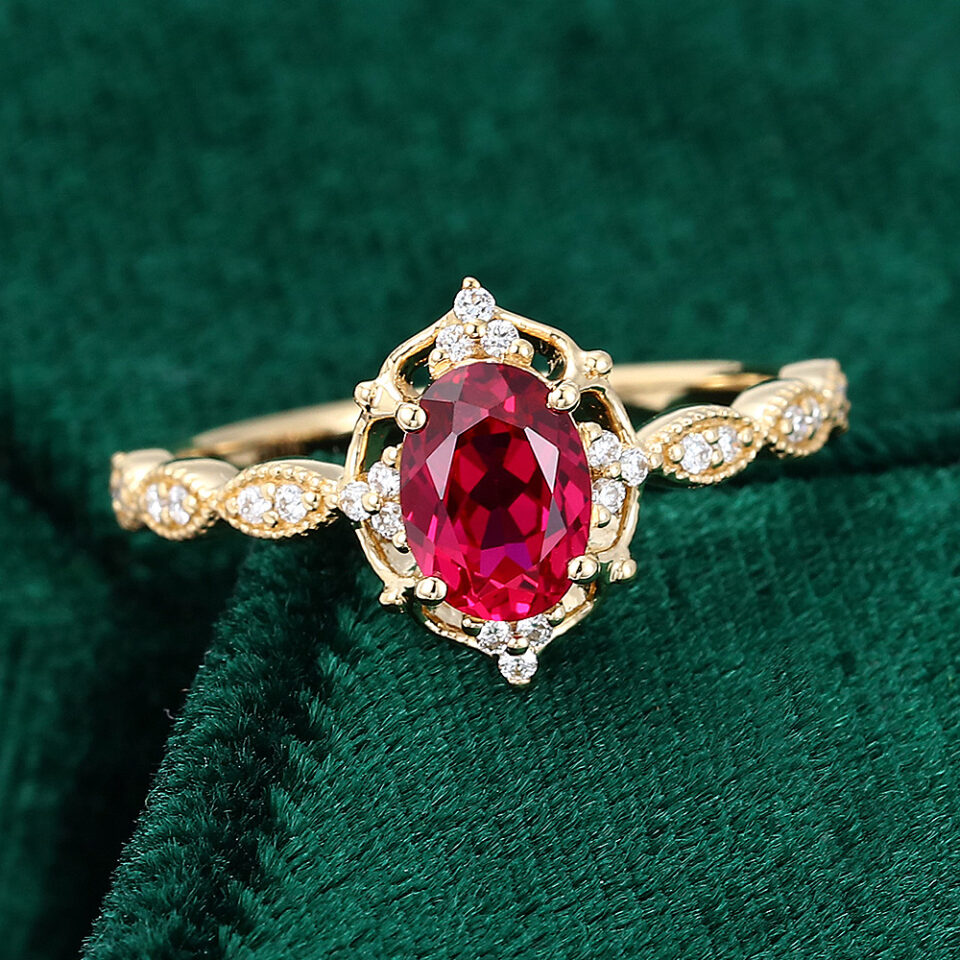 Oval Cut Ruby Engagement Ring Vintage Inspired Promise Ring (3)