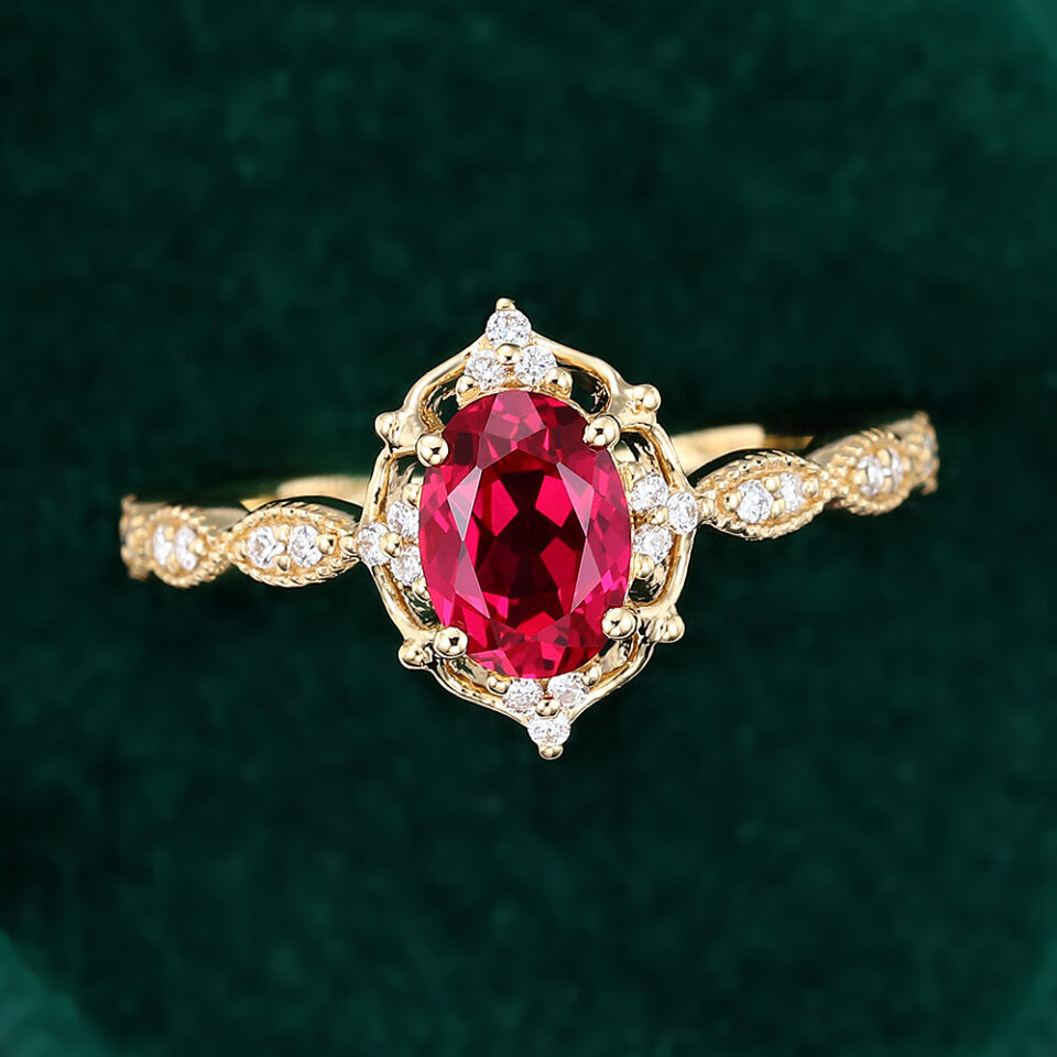Oval Cut Ruby Engagement Ring Vintage Inspired Promise Ring (4)