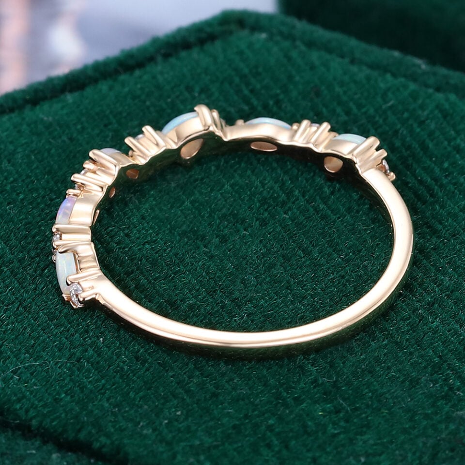 Patchwork Natural Opal And Diamond Wedding Band Half Eternity Stacking Ring (1)