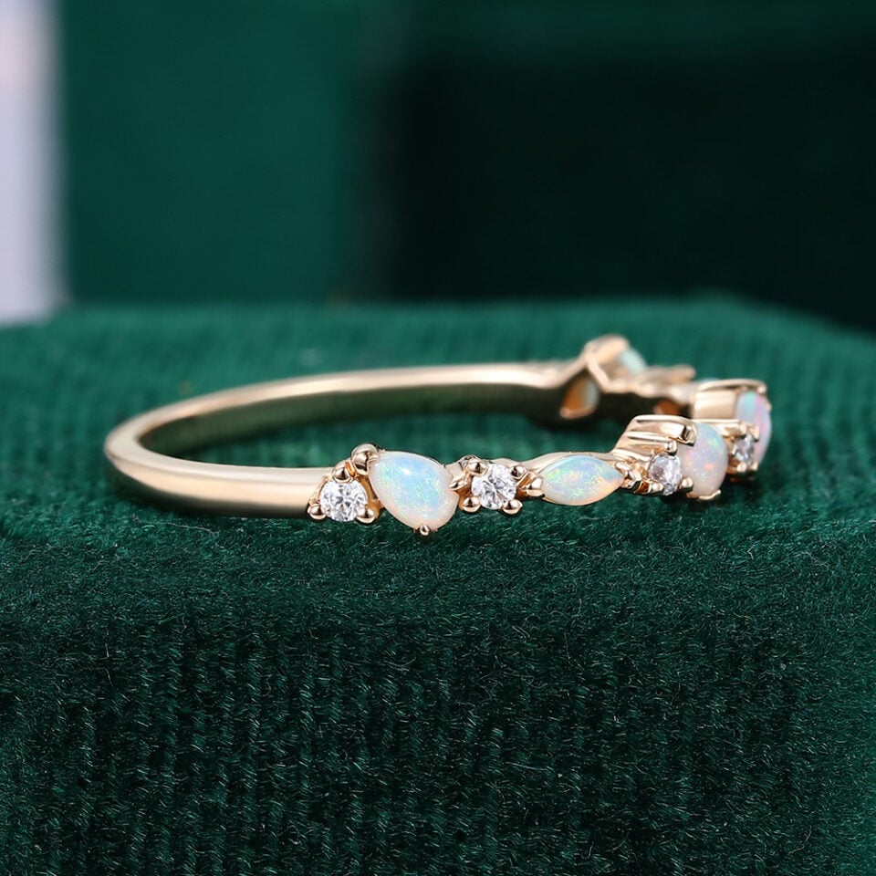 Patchwork Natural Opal And Diamond Wedding Band Half Eternity Stacking Ring (4)