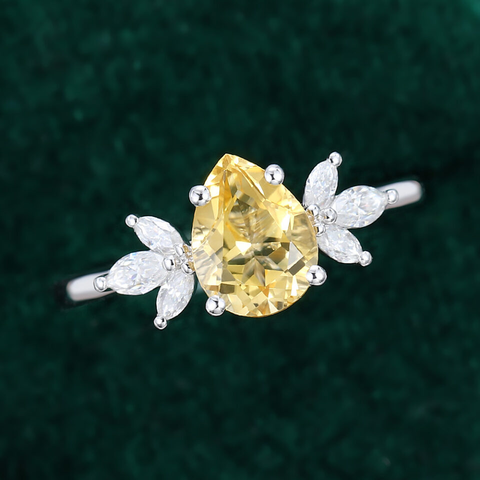Pear Cut Citrine Engagement Ring With Marquise Moissanite Accents (3)