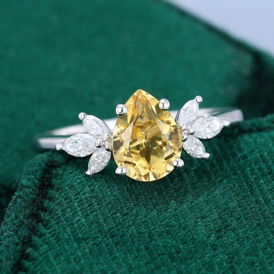 Pear Cut Citrine Engagement Ring With Marquise Moissanite Accents (4)