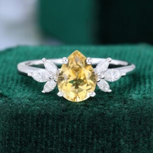 Pear Cut Citrine Engagement Ring With Marquise Moissanite Accents