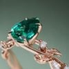 Pear Cut Emerald Engagement Ring With Leaf Accents (2)