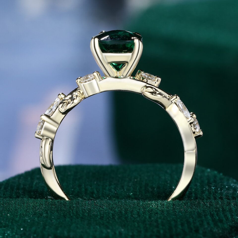 Pear Cut Emerald Vine Engagement Ring With Moissanite Accents (2)