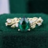 Pear Cut Emerald Vine Engagement Ring With Moissanite Accents (4)