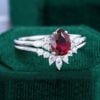 Pear Cut Garnet Bridal Ring Set Classic Cluster Engagement Ring Set (3)