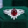 Pear Cut Garnet Bridal Ring Set Classic Cluster Engagement Ring Set (7)