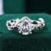 Pear Cut Gray Moissanite Engagement Ring Nature Inspired Promise Ring (6)