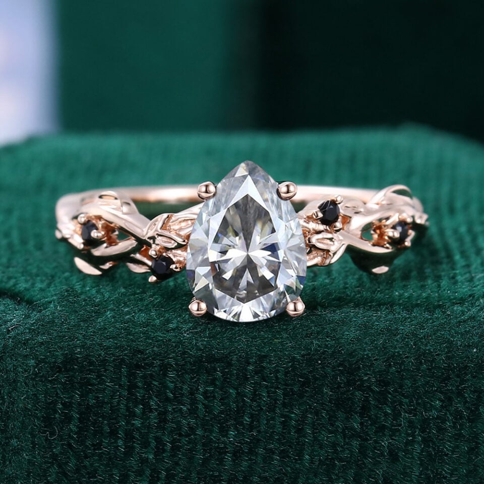 Navette Flow | Pear Cut Gray Moissanite Leaf Engagement Ring