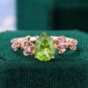 Pear Cut Peridot Cherry Blossom Promise Ring Nature Inspired Engagement Ring (2)