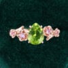 Pear Cut Peridot Cherry Blossom Promise Ring Nature Inspired Engagement Ring (6)