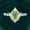 Pear Cut Peridot Engagement Ring Milgrain Lace Halo Promise Ring (5)