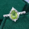 Pear Cut Peridot Engagement Ring Milgrain Lace Halo Promise Ring (7)