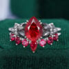 Pear Cut Ruby Bridal Ring Set 2PCS Cluster Engagement Ring Set (2)