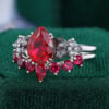 Pear Cut Ruby Bridal Ring Set 2PCS Cluster Engagement Ring Set (4)