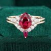 Pear Cut Ruby Engagement Ring Set Classic Cluster Bridal Ring Set (2)