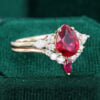 Pear Cut Ruby Engagement Ring Set Classic Cluster Bridal Ring Set (4)