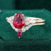 Pear Cut Ruby Engagement Ring Set Classic Cluster Bridal Ring Set (5)