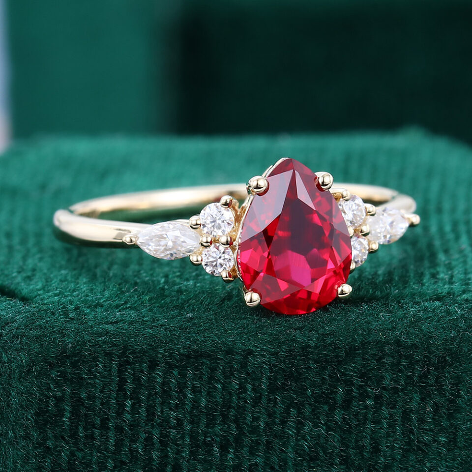 Pear Cut Ruby Engagement Ring With Moissanite Accents (1)