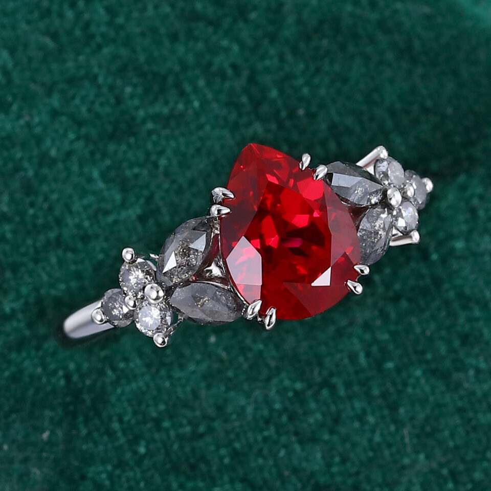 Pear Cut Ruby Engagement Ring With S&P Diamond Blossom (3)